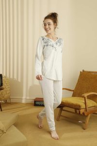 Sexen Pidžama Set (Dugi Rukav + Helanke) - Blossom White