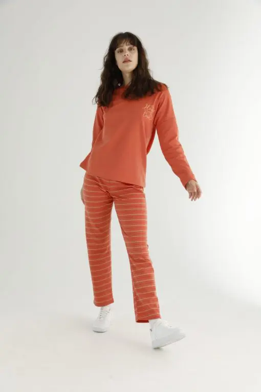 Sexen Pidžama Set (Dugi Rukav + Helanke) - Orange Stripes (78008)