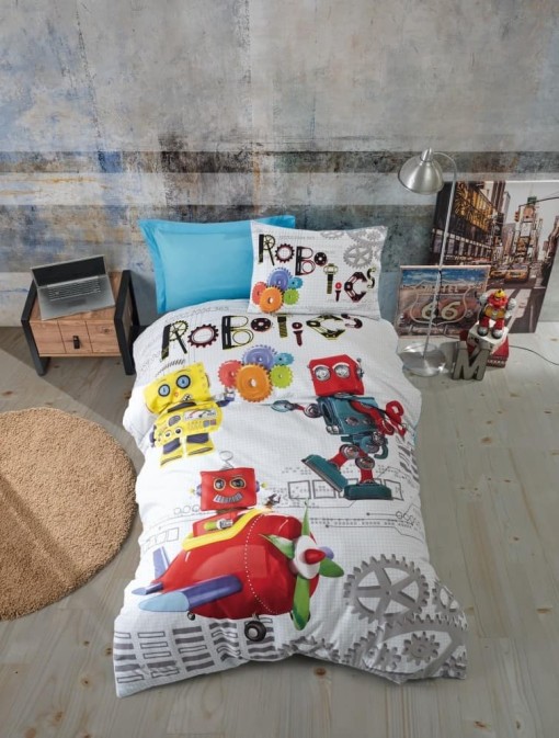 Posteljina za Djecu (Set) - Robot Mavi | Dječija posteljina