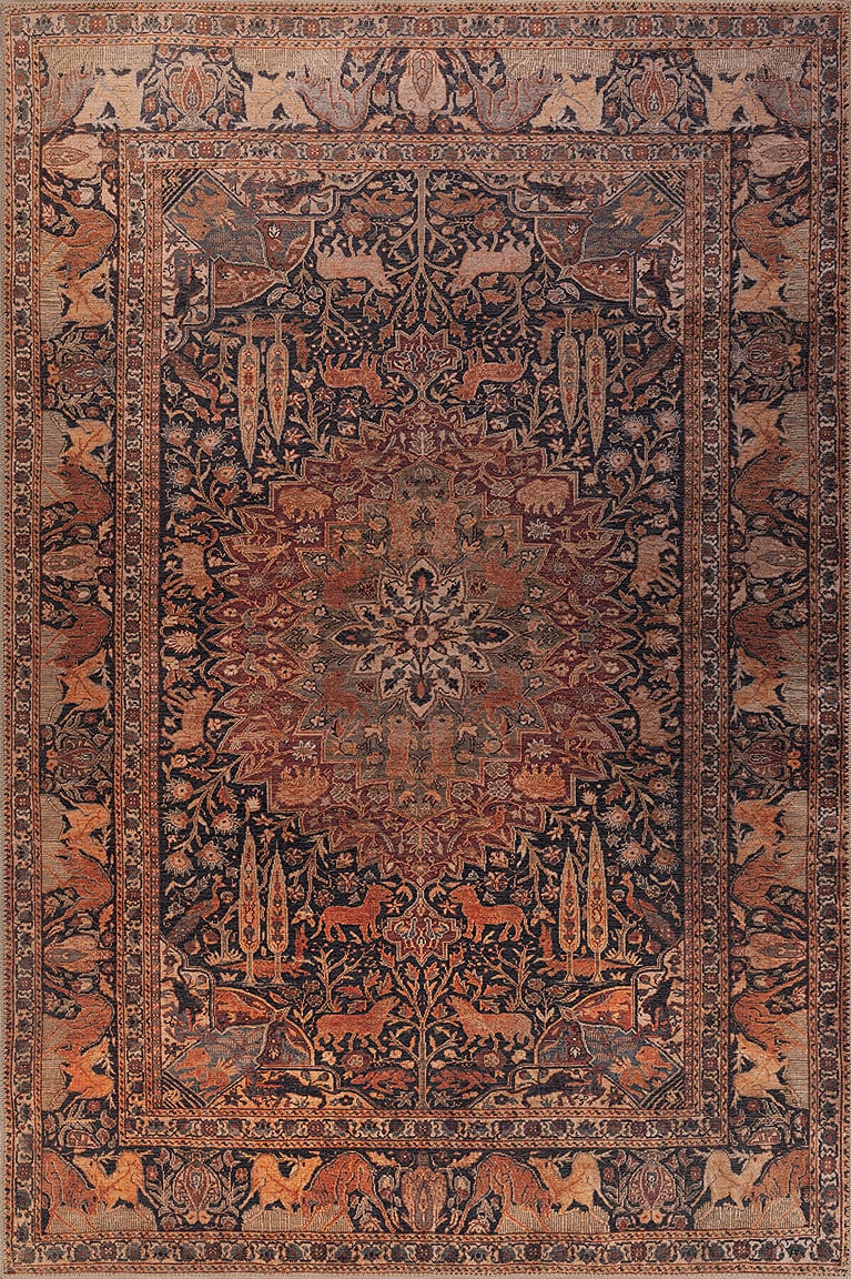 Daphne Unique Tepih M425, ručno tkan, tradicionalni dizajn s geometrijskim uzorcima i životinjskim motivima, visokokvalitetni persijski tepih za elegantan dom.