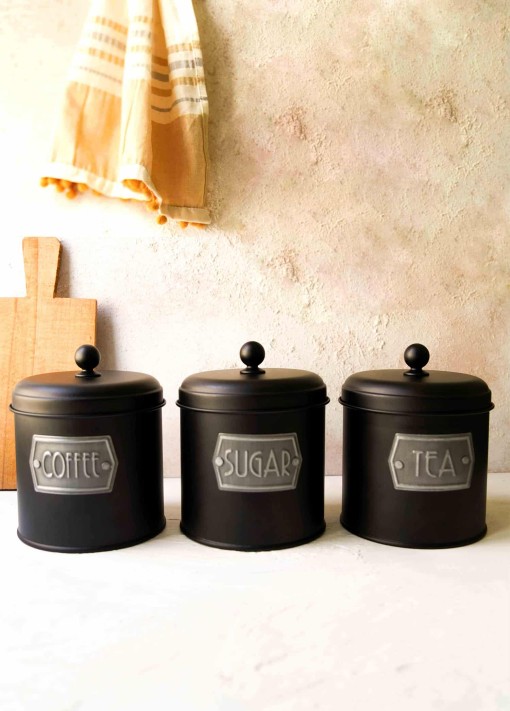Stone Kutija Za Kafu i Šećer (3 kom) - Crna | Kuhinja i Home Decor
