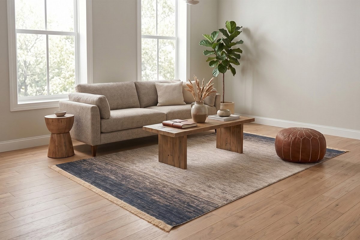 DAPHNE, kutnu tepih u boji marine beige, elegantan i udoban za dnevne sobe, savršen za moderni i minimalistički enterijer, pruža toplinu i stil prostoru.