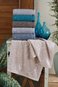 DAPHNE Kilim jacquard Leafy Peškir od mikropamuka 50x90cm u više boja: siva, tirkizna, smeđa, plava i bež.