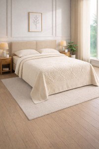Krem Damask premium frotirna deka/prekrivač 220x240 cm od 100% pamuka, sa elegantnim damask dezenom.