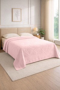 Roza frotirna deka/prekrivač Damask dezen, 100% pamuk, 220x240 cm