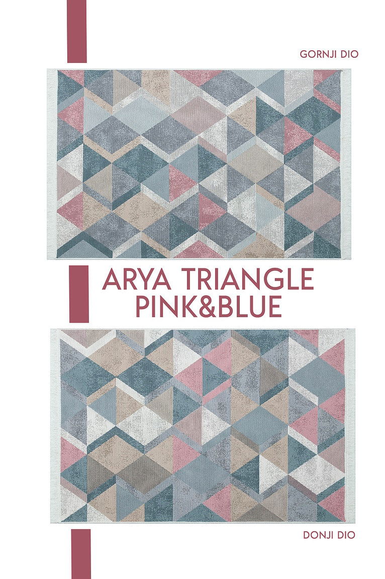 DAPHNE Arya Triangle Pink & Blue tepih, moderan i elegantan dizajn s geometrijskim uzorkom u ružičastim i plavim tonovima, savršen za moderni enterijer i dječje sobe.