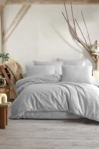 BESPLATNA DOSTAVA DAPHNE Avola V3 (Siva) - 100% pamuk, boho set sa teksturom, elegantan i udoban krevetni set za modernu spavaću sobu.