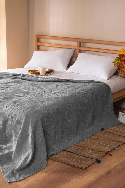Bambu Jacquard Prekrivač / Ljetna Deka - Antrasit (Tamno Siva) | Ljetna Lagana Deka