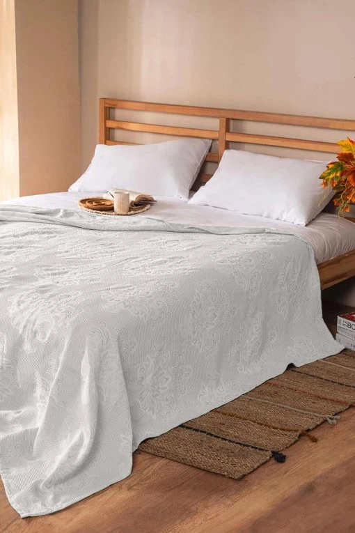 Bambu Jacquard Prekrivač / Ljetna Deka - Bijela | Ljetna Lagana Deka