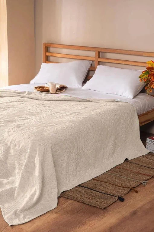 Bambu Jacquard Prekrivač / Ljetna Deka - Krem | Ljetna Lagana Deka