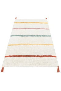 Međunarodni antialergijski dječiji tepih od pamuka s pastelnim prugama, siguran za osjetljivu kožu i idealan za dječje sobe, pruža udobnost i sigurnost za najmlađe.