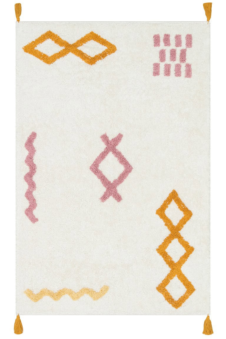 Visokokvalitetni dječiji tepih od pamuka s antialergijskim svojstvima, idealan za dječje sobe, s modernim geometrijskim uzorcima u pastelnim bojama za sigurnu i udobnu igru.