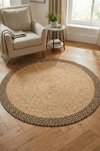 DAPHNE Patna Tepih PTN 19, okrugli, prirodni jute materijal, savršen za dnevne sobe i spavaće sobe, elegantan i ekološki prihvatljiv dizajn za toplu atmosferu.