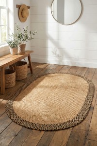 DAPHNE Patna Tepih PTN 19, ovalni, prirodni boje, ručno tkan, za dnevne sobe i hodnike, elegantan i funkcionalan dodatak za dom.