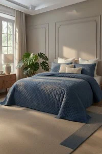 DAPHNE Manu Stonewashed Prekrivač (Set) - Storm, elegantan i udoban prekrivač za krevet u tamno plavoj boji, savršen za moderni enterijer i pruža osjećaj topline i udobnosti.