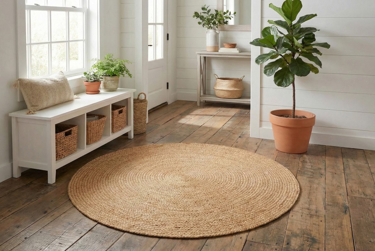 DAPHNE Patna Tepih PTN 19 (Prirodni) - Okrugli, rustikalni tepih od prirodnih vlakana u toploj boji, idealan za dnevne sobe i ulazne prostore, dodaje toplinu i prirodni šarm prostoru.