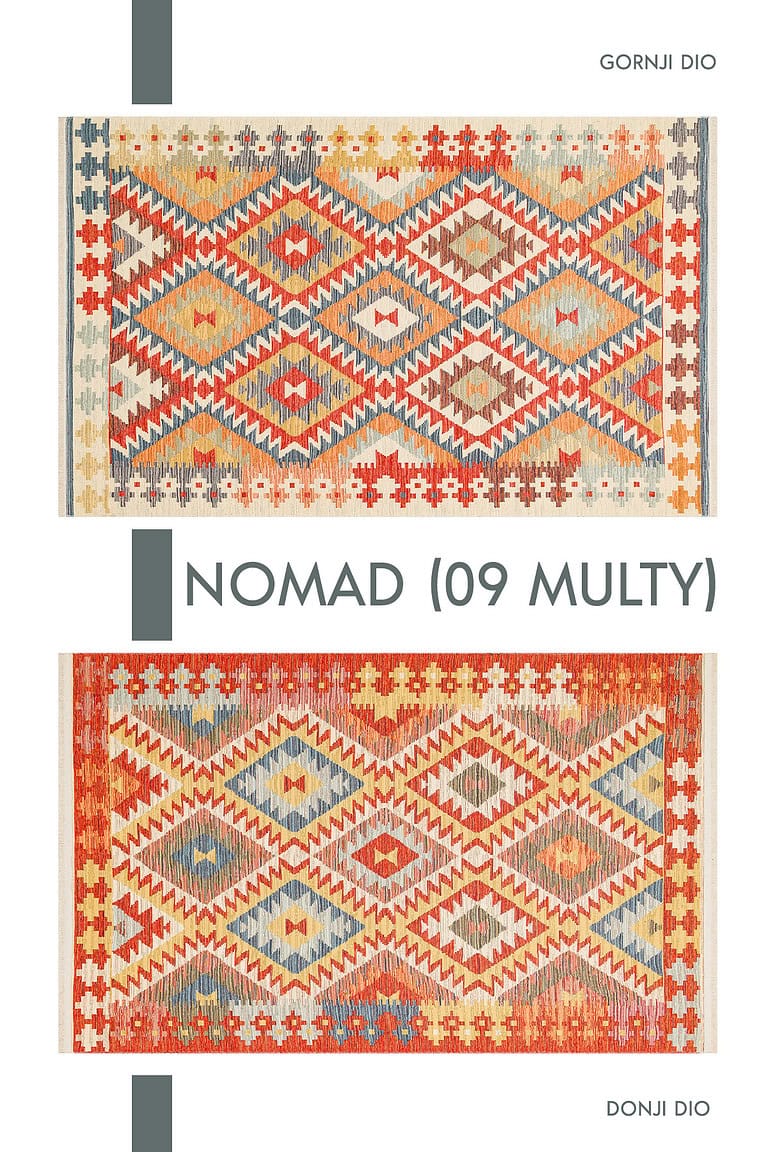 DAPHNE Nomad Tepih (NMD 09) - Light Multy, ručno tkan, šareni etno dizajn s geometrijskim uzorcima, idealan za moderni i tradicionalni interijer, izrađen od visokokvalitetnih materijala za dugotrajnos.