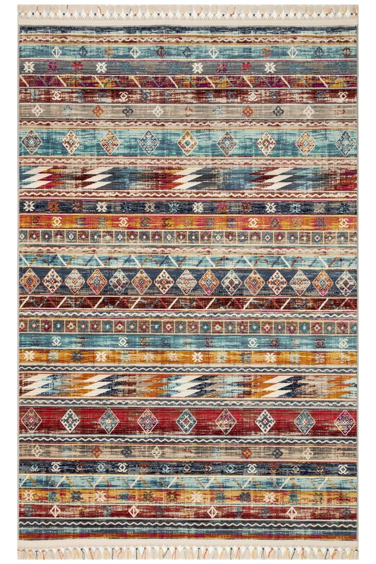 Visokokvalitetni turski tepih Petra Tepih Multy s raznobojnim geometrijskim uzorcima i tradicionalnim dizajnom, idealan za moderni i klasični enterijer.