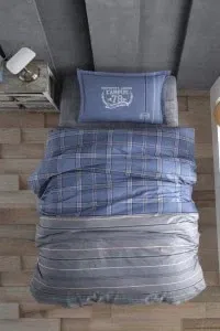 Dječja posteljina za krevet s plavim uzorkom i logotipom "Campus" na jastuku, idealna za dječju sobu, mekana i udobna, savršena za dječju posteljinu i odmor.