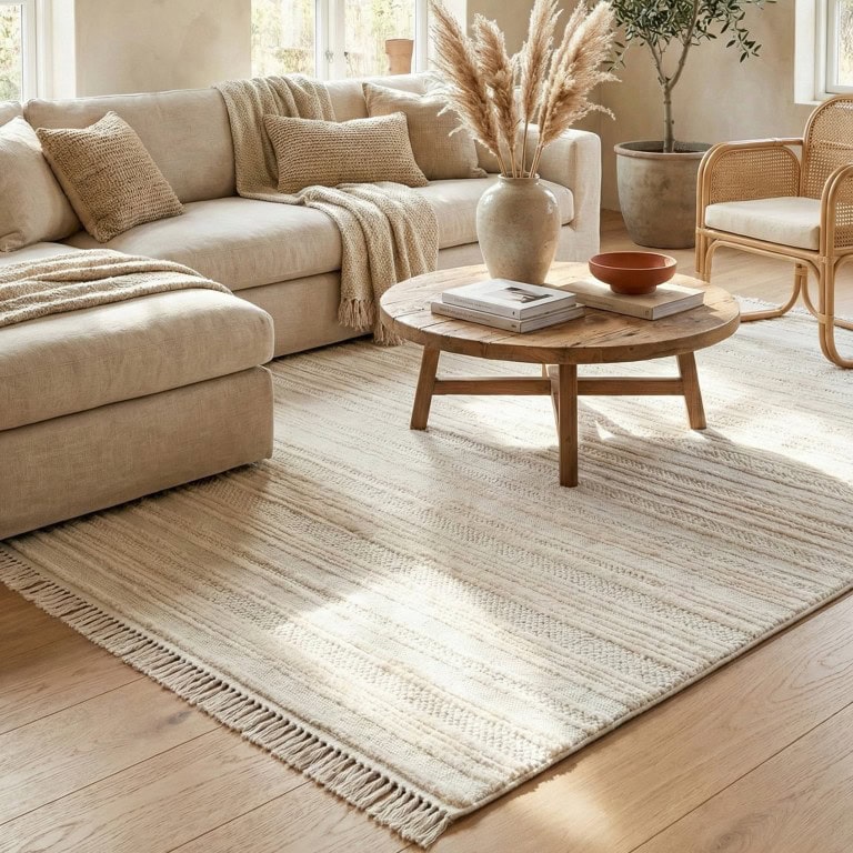 DAPHNE Joy Tepih (01) - White (Krem), elegant i udoban tepih za dnevni boravak, izrađen od visokokvalitetnih materijala u neutralnim tonovima, savršen za moderni i minimalistički enterijer.