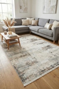 Visokokvalitetni tepih Lagos u bež i srebrnim tonovima, savršen za moderni dnevni boravak, pruža udobnost i eleganciju prostoru. Idealno za stilizovanje enterijera s neutralnim bojama i minimalistički.