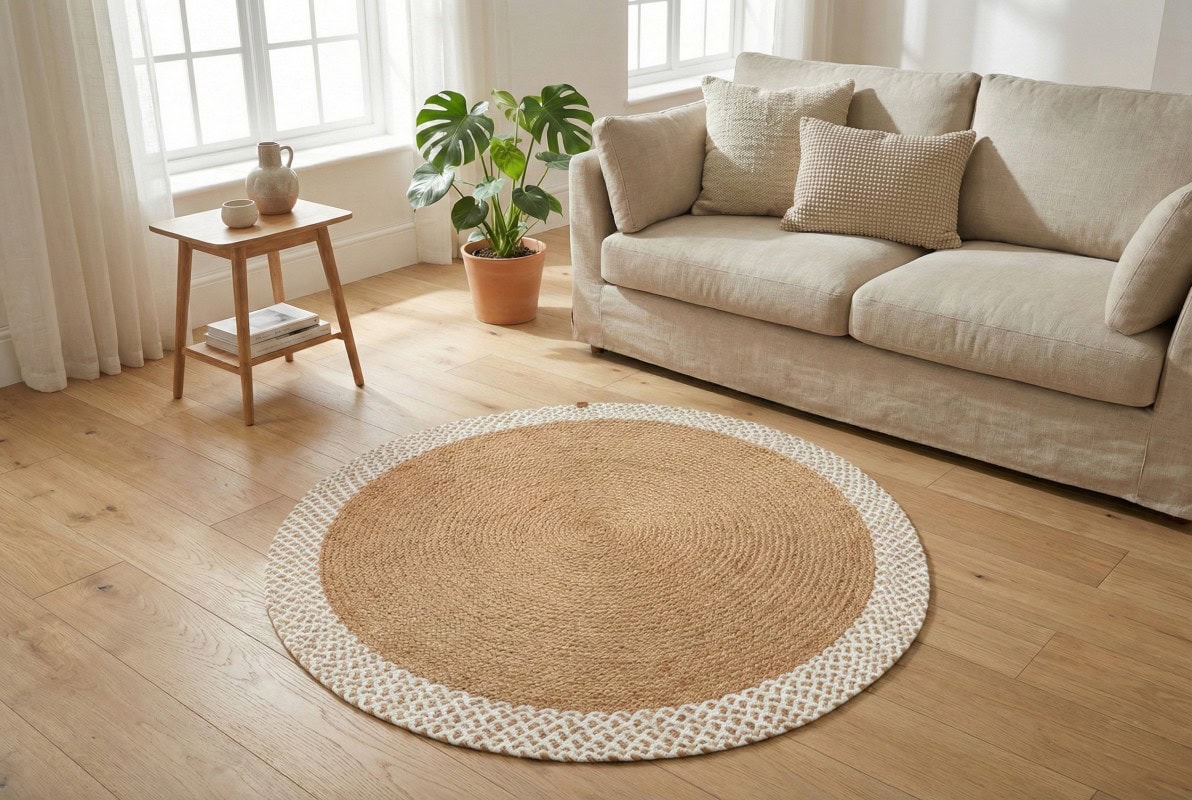 Visokokvalitetni okrugli tepih Patna Tepih PTN 19 u bijeloj boji, savršen za moderni dnevni boravak, dodaje toplinu i stil prostoru, idealan za udobne trenutke i dekoraciju interijera.