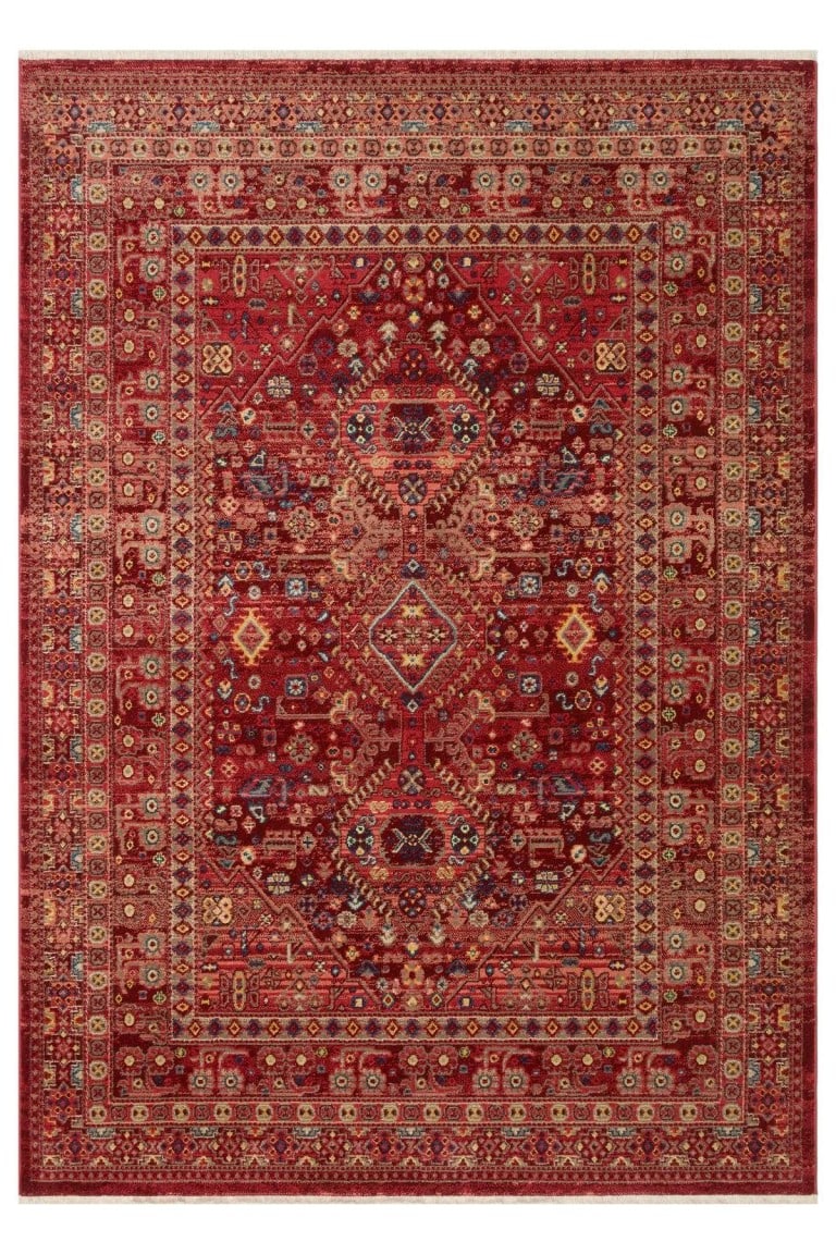 Tepih Kybele (05) - Crveni, tradicionalni turski ručno tkanjeni tepih sa složenim uzorcima i bogatim crvenim tonovima, idealan za elegantan i toplu atmosferu u domu.