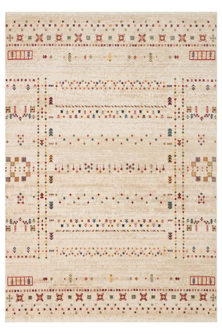 Tepih Kybele (06) - Cream, ručno tkan, tradicionalni turski dizajn s geometrijskim uzorcima u krem bojama, idealan za elegantan i topao interijer.