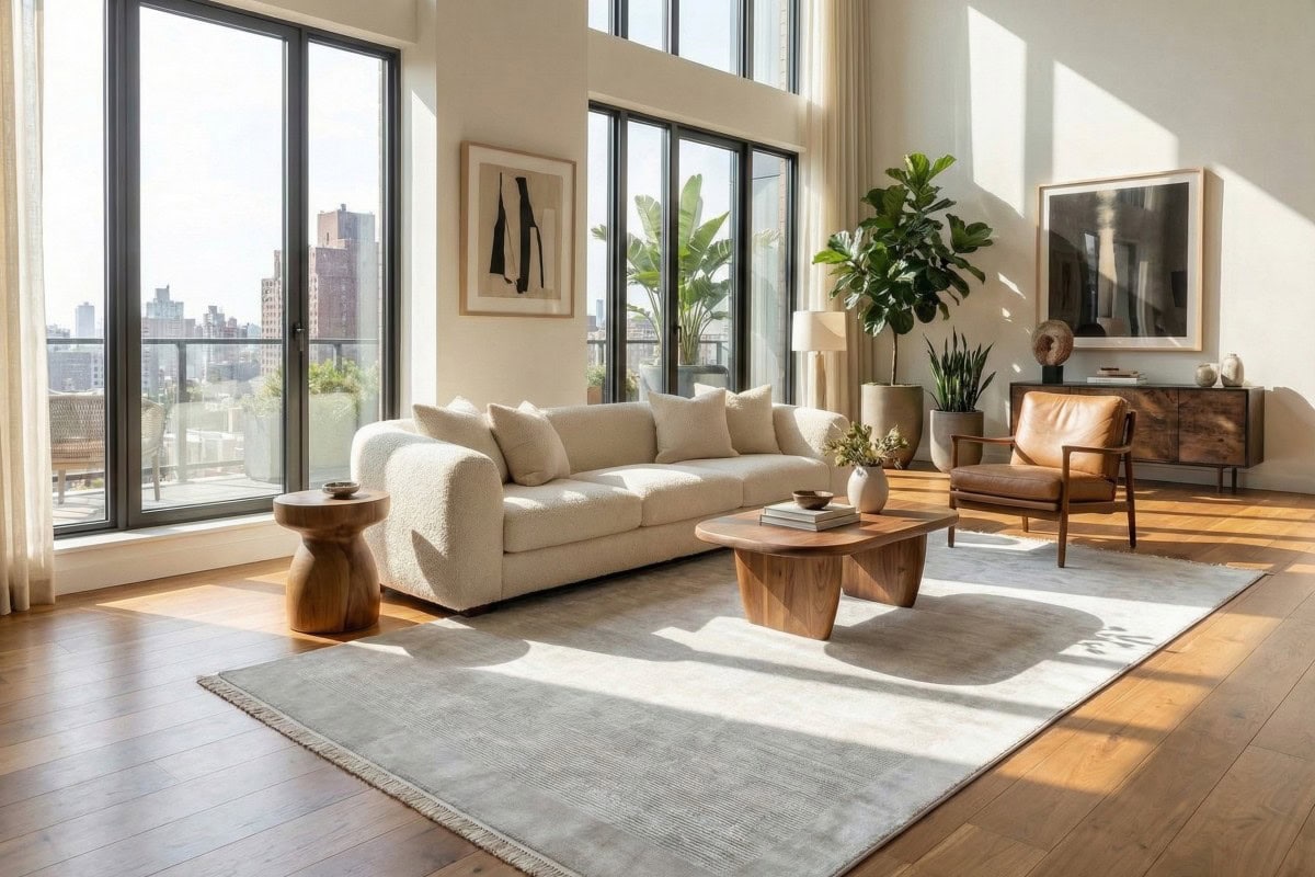 Visoki kvalitet tepih Napoli - Siva boja, savršen za moderni dnevni boravak, pruža udobnost i eleganciju, idealan za uređenje interijera s minimalističkim stilom i prirodnim elementima.