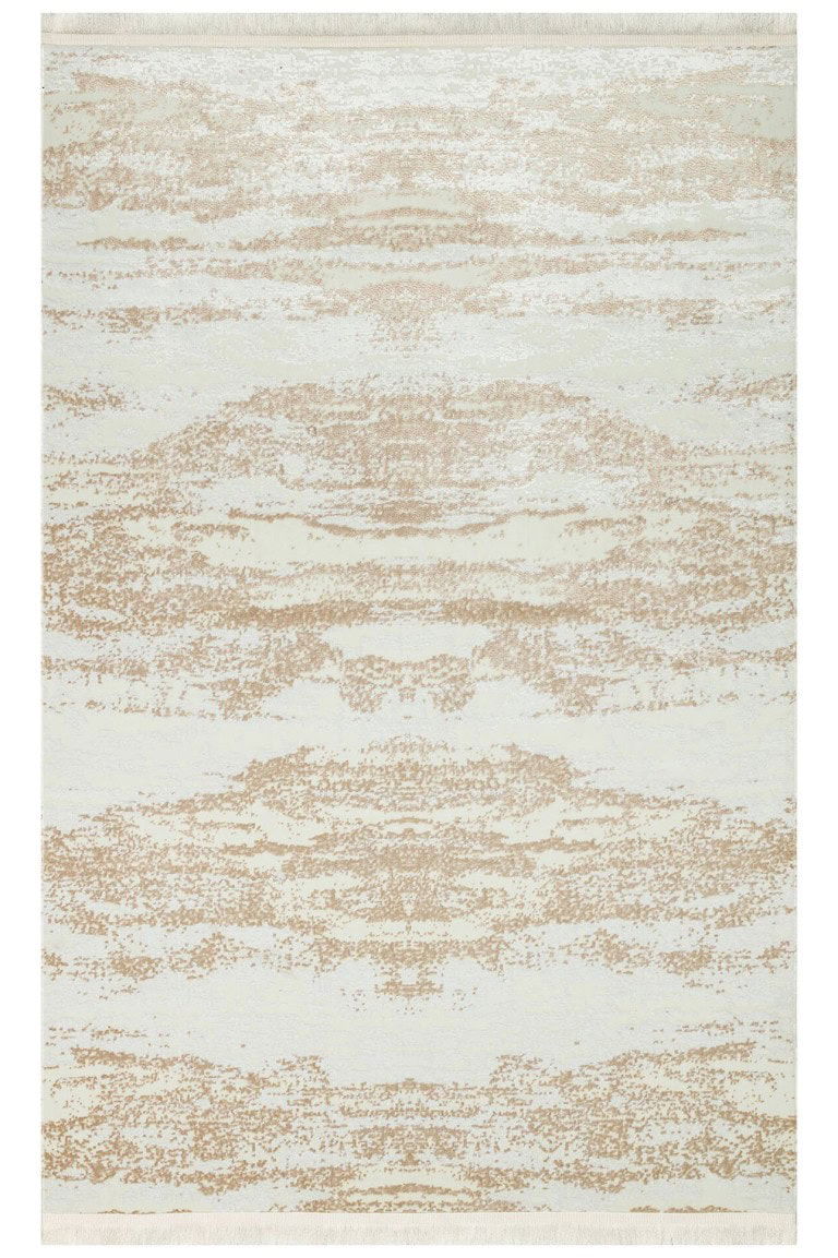 Visokokvalitetni tepih Sateen u bež i bijelim tonovima, elegantan i moderan dizajn za dnevne sobe i spavaće sobe. Savršen izbor za toplu i ugodnu atmosferu u vašem domu.