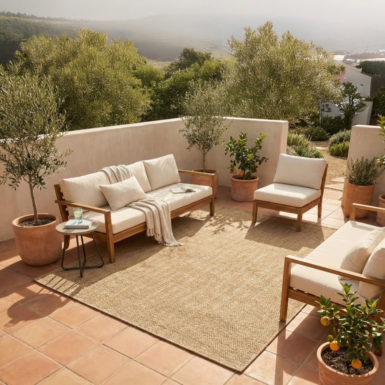 DAPHNE Tepih Ventura (VNT 02) - Natural Mocha, elegant i prirodan tepih za dnevni boravak ili terasu, idealan za stvaranje toplog i ugodnog ambijenta u vašem prostoru.