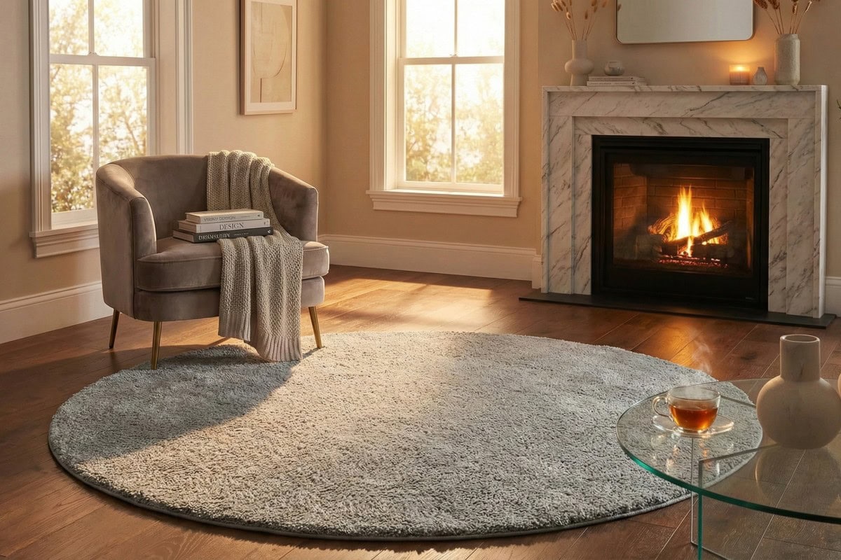 Tepih Zen siva okrugla, mekani i udobni, savršen za dnevne sobe i opuštanje, odražava moderni stil i eleganciju u interijeru. Idealno za stvaranje toplog i ugodnog ambijenta.