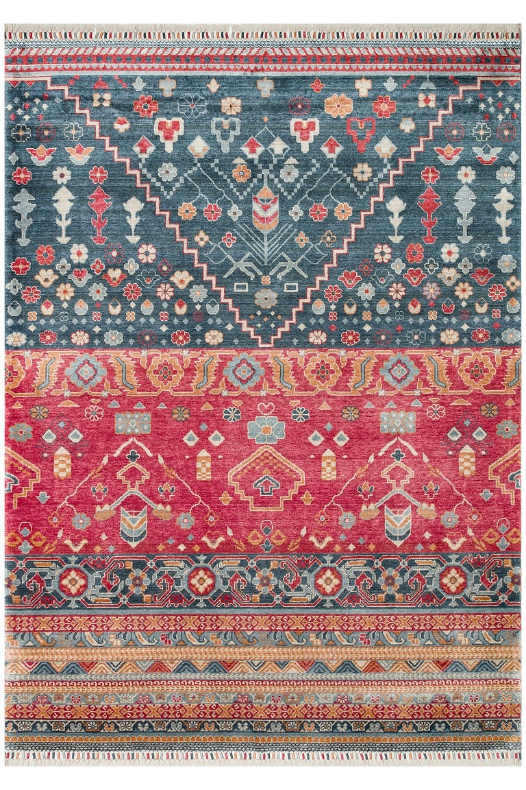 Visokokvalitetni turski tepih Zara Tepih - Navy Multy (ZR 17) s detaljnim uzorcima i živopisnim bojama, idealan za moderni i tradicionalni enterijer, izrađen od kvalitetnih materijala za dugotrajnost.